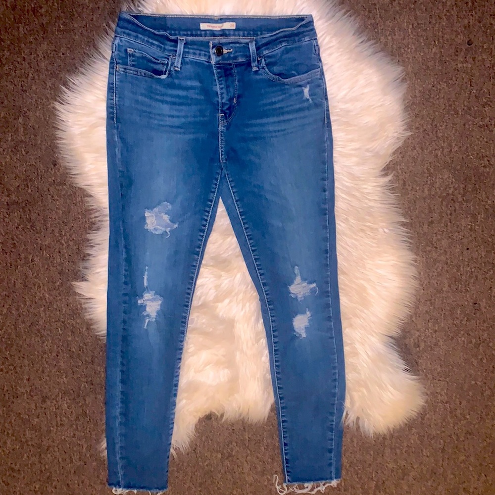LEVI’S Blue Denim Skinny Stretch Destroyed Jeans